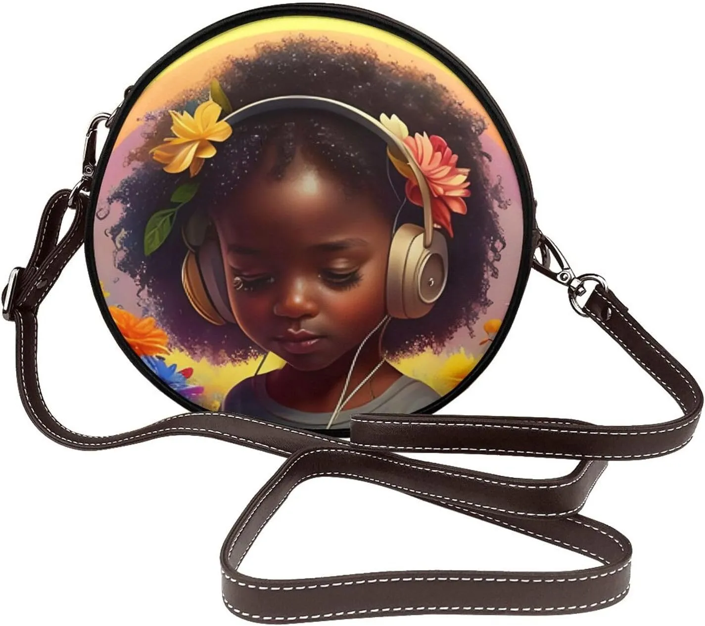 Circle Crossbody Bag for Women Circle Purse with Zipper Adjustable Shoulder Straps