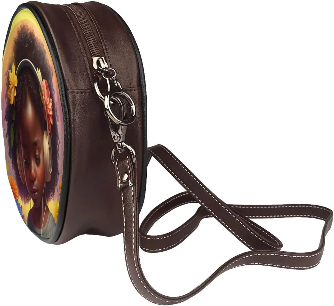Circle Crossbody Bag for Women Circle Purse with Zipper Adjustable Shoulder Straps