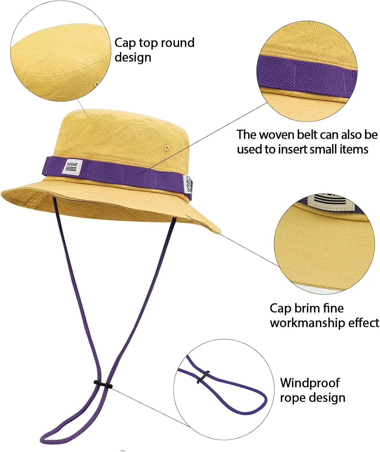 Clakllie Unisex Boonie Hat Bucket Hats with String Wide Brim Hiking Fishing Hat UV Sun Protection Safari Cap Jungle Caps