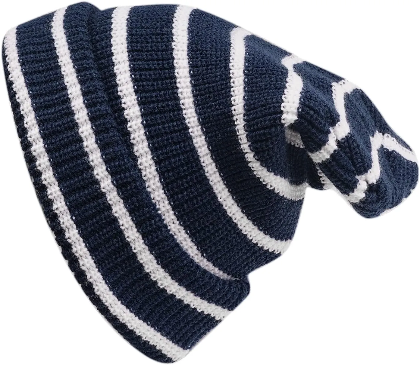 CLAPE Unisex Slouchy Cuff Toboggan Cap Knit Hat Fashion Striped Beanie Stocking Cap Warm Cozy Knitted Ski Hat Skullies Caps