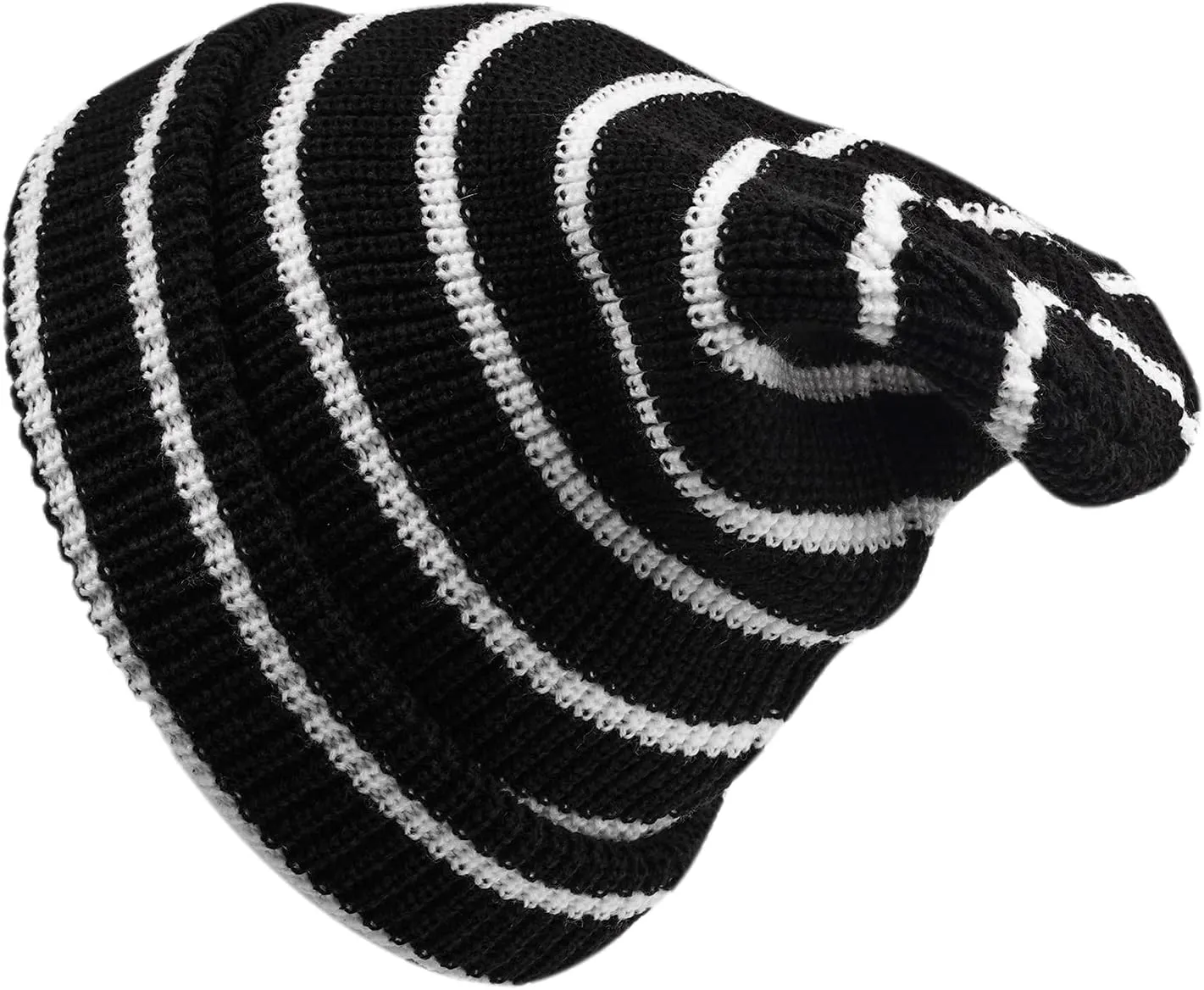 CLAPE Unisex Slouchy Cuff Toboggan Cap Knit Hat Fashion Striped Beanie Stocking Cap Warm Cozy Knitted Ski Hat Skullies Caps