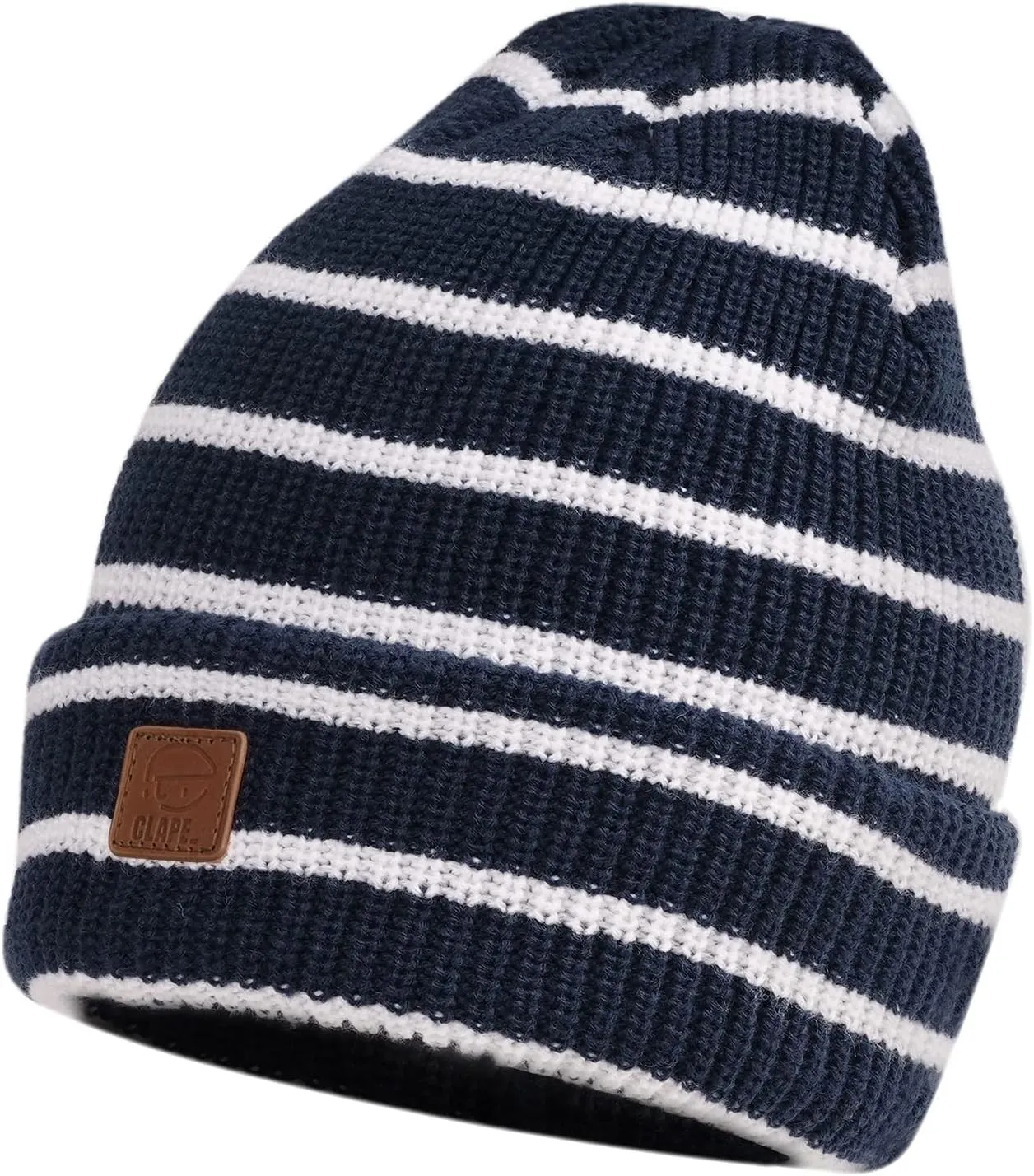 CLAPE Unisex Slouchy Cuff Toboggan Cap Knit Hat Fashion Striped Beanie Stocking Cap Warm Cozy Knitted Ski Hat Skullies Caps
