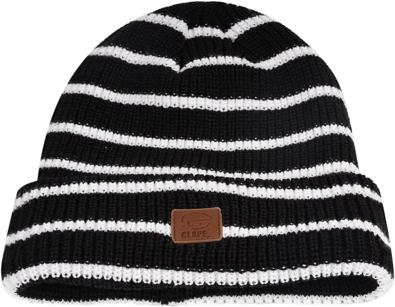 CLAPE Unisex Slouchy Cuff Toboggan Cap Knit Hat Fashion Striped Beanie Stocking Cap Warm Cozy Knitted Ski Hat Skullies Caps