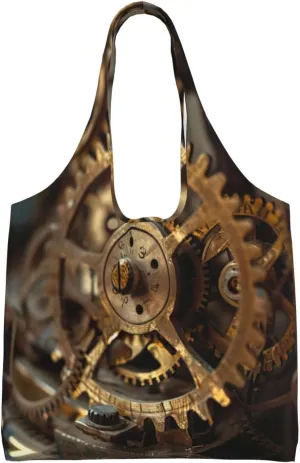 Clock Gear Print Canvas Tote Bags,Reusable Cloth Bags For Shopping Beach Grocery Trendy