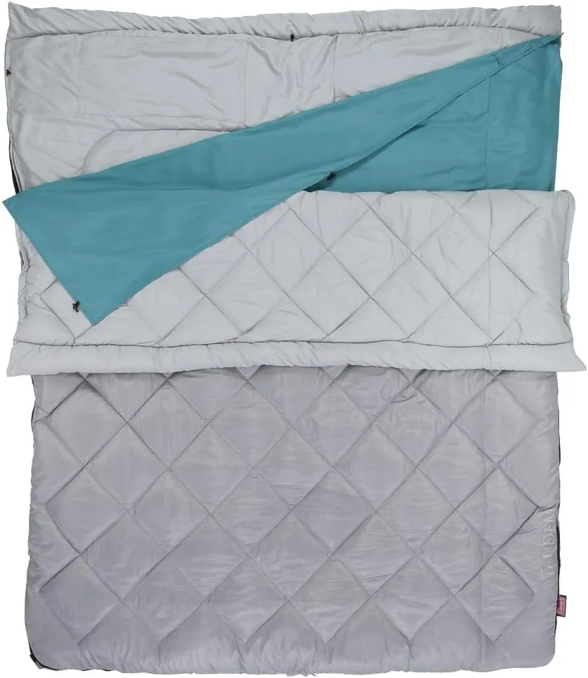 Coleman 45°F Double Sleeping Bag, Queen Size XL Tandem Sleep Sack with Big & Tall Design, Zips Apart into 2 Sleeping Bags, Machine Washable