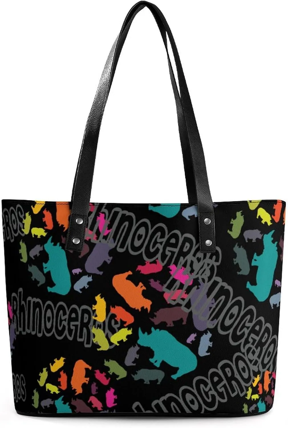 Coloful Rhinoceros Women's Tote Shoulder Bag Handbag Top Handle Leather 29 * 34 * 14cm