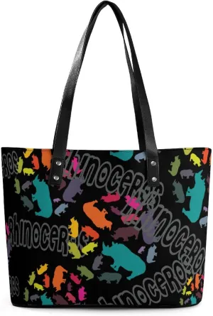 Coloful Rhinoceros Women's Tote Shoulder Bag Handbag Top Handle Leather 29 * 34 * 14cm
