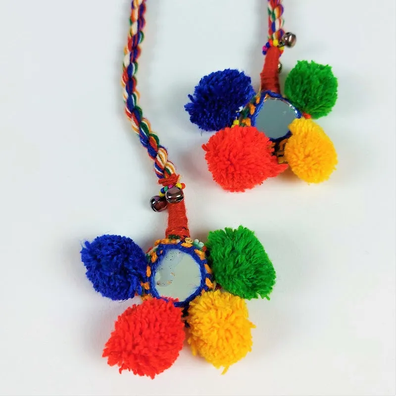 Colorful funky Indian double tassel with mirrorwork