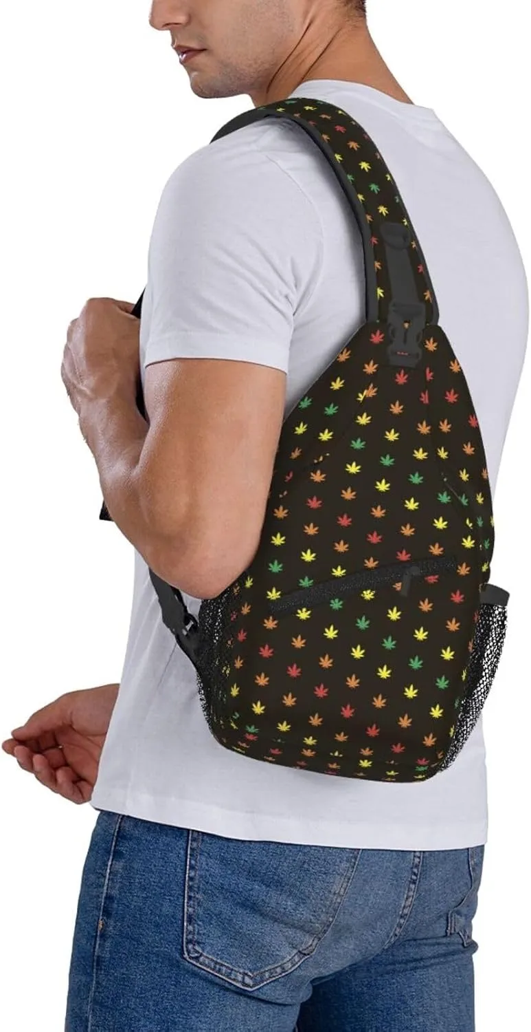 Colourful Marijuana Leaf Chest Bags Crossbody Sling Bag Shoulder Bag Travel Hiking Daypack For Men Women