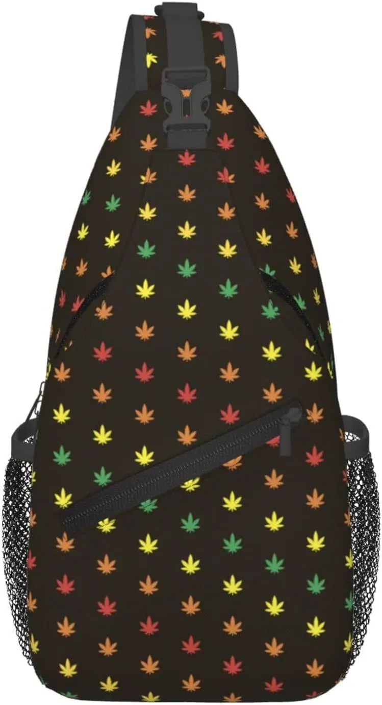 Colourful Marijuana Leaf Chest Bags Crossbody Sling Bag Shoulder Bag Travel Hiking Daypack For Men Women