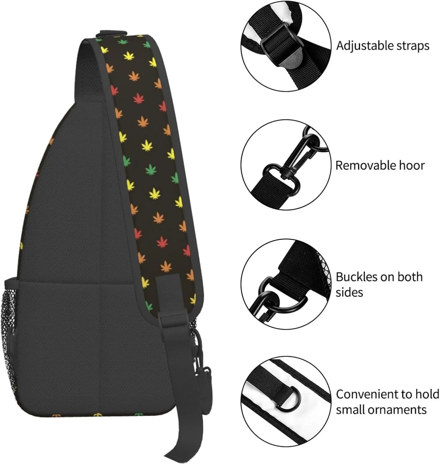 Colourful Marijuana Leaf Chest Bags Crossbody Sling Bag Shoulder Bag Travel Hiking Daypack For Men Women