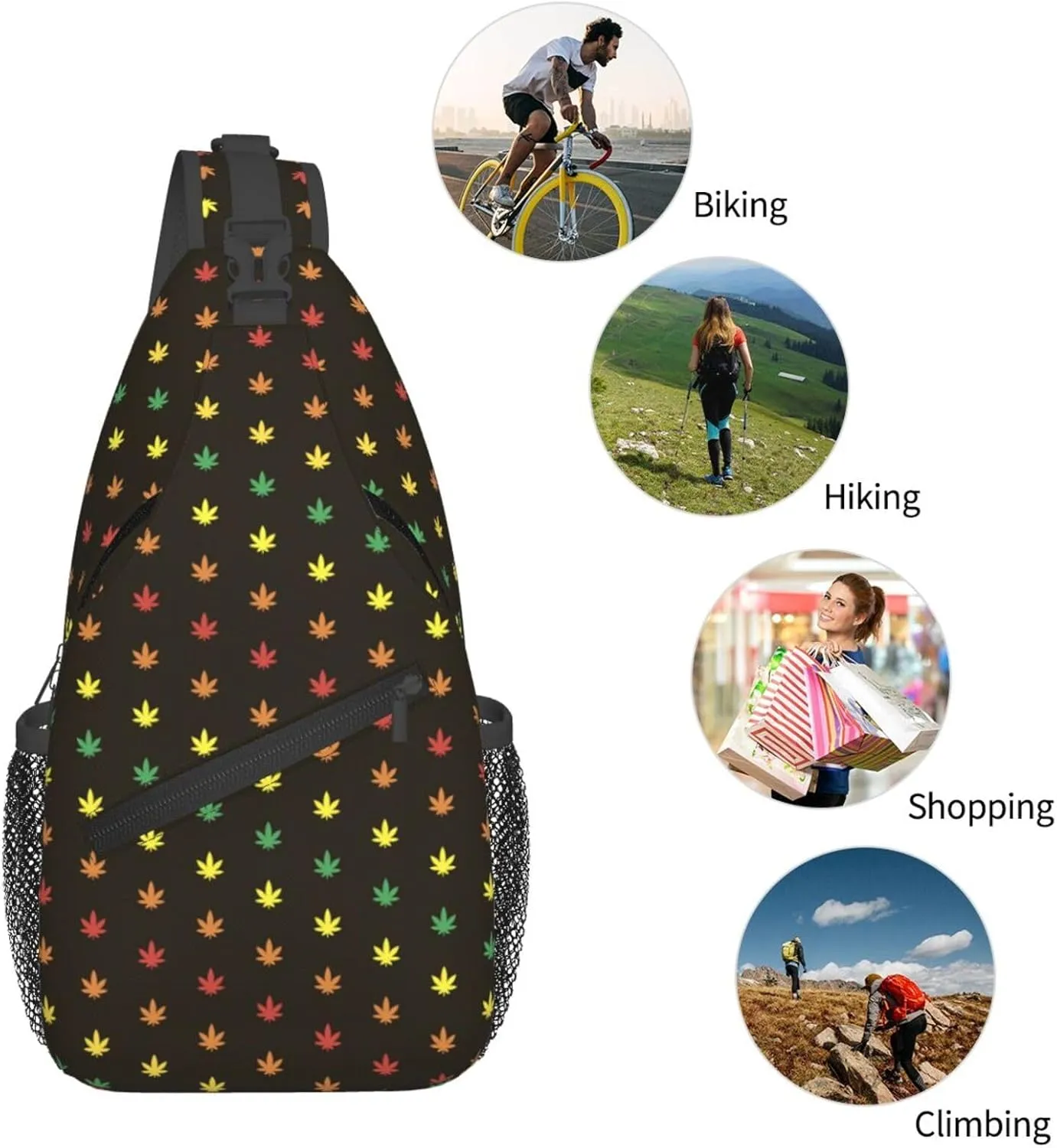 Colourful Marijuana Leaf Chest Bags Crossbody Sling Bag Shoulder Bag Travel Hiking Daypack For Men Women