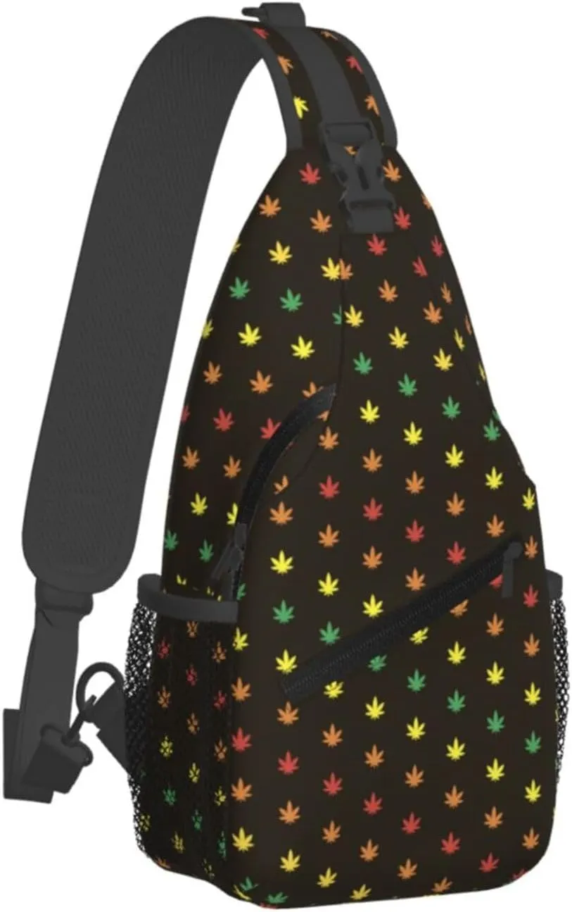 Colourful Marijuana Leaf Chest Bags Crossbody Sling Bag Shoulder Bag Travel Hiking Daypack For Men Women