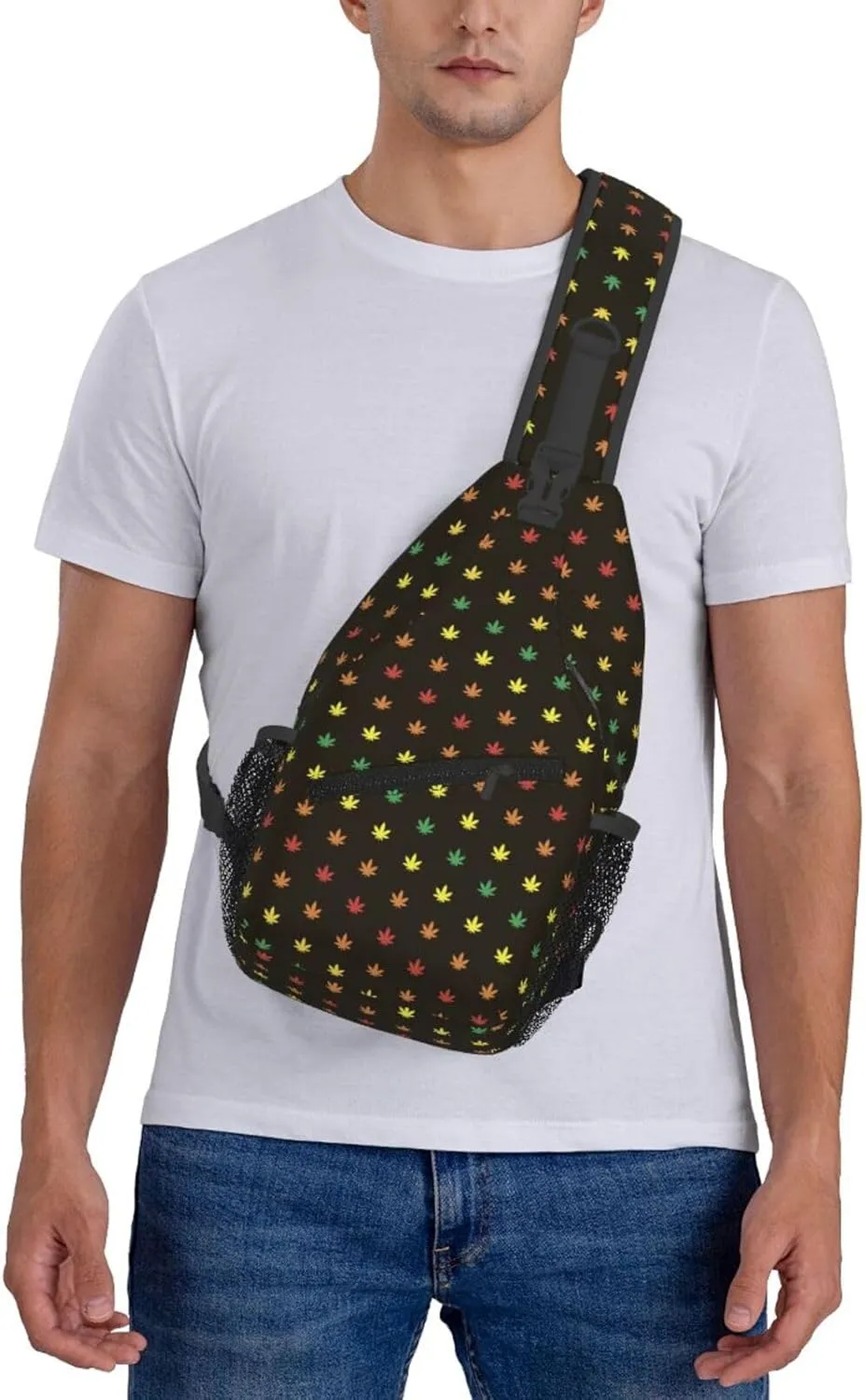 Colourful Marijuana Leaf Chest Bags Crossbody Sling Bag Shoulder Bag Travel Hiking Daypack For Men Women
