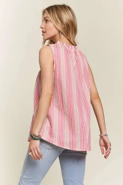 Contrast Striped Frill Round Neck Sleeveless Top