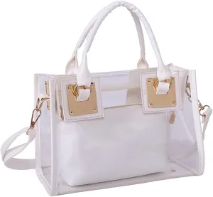 Cooba 2Pcs Handbags Purse for Women Clear Bag PVC Leather Satchel Crossbody Bag Transparent Jelly Bag Beach Shoulder Bag