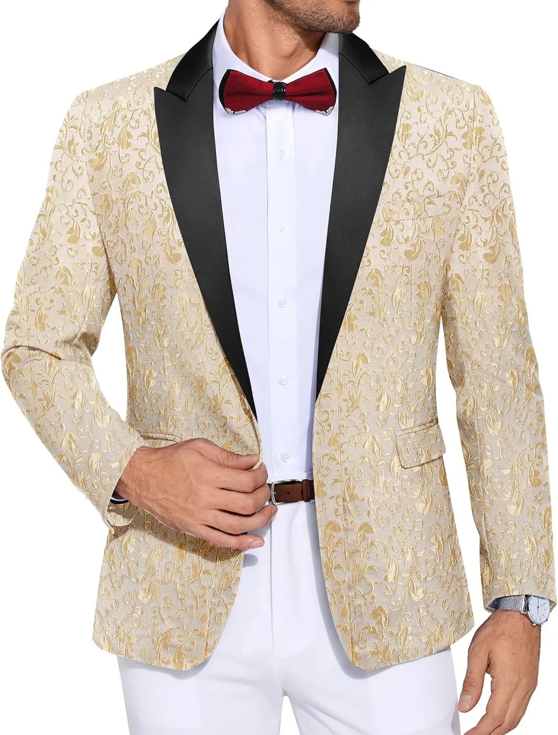 COOFANDY Men's Paisley Tuxedo Jacket One Button Dress Suit Jacket Floral Blazer for Dinner Party Prom Wedding