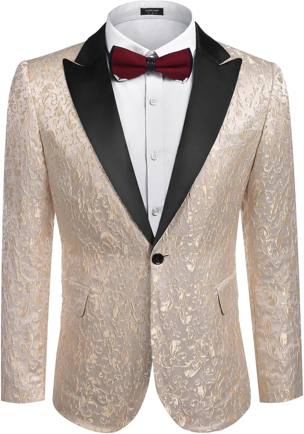 COOFANDY Men's Paisley Tuxedo Jacket One Button Dress Suit Jacket Floral Blazer for Dinner Party Prom Wedding