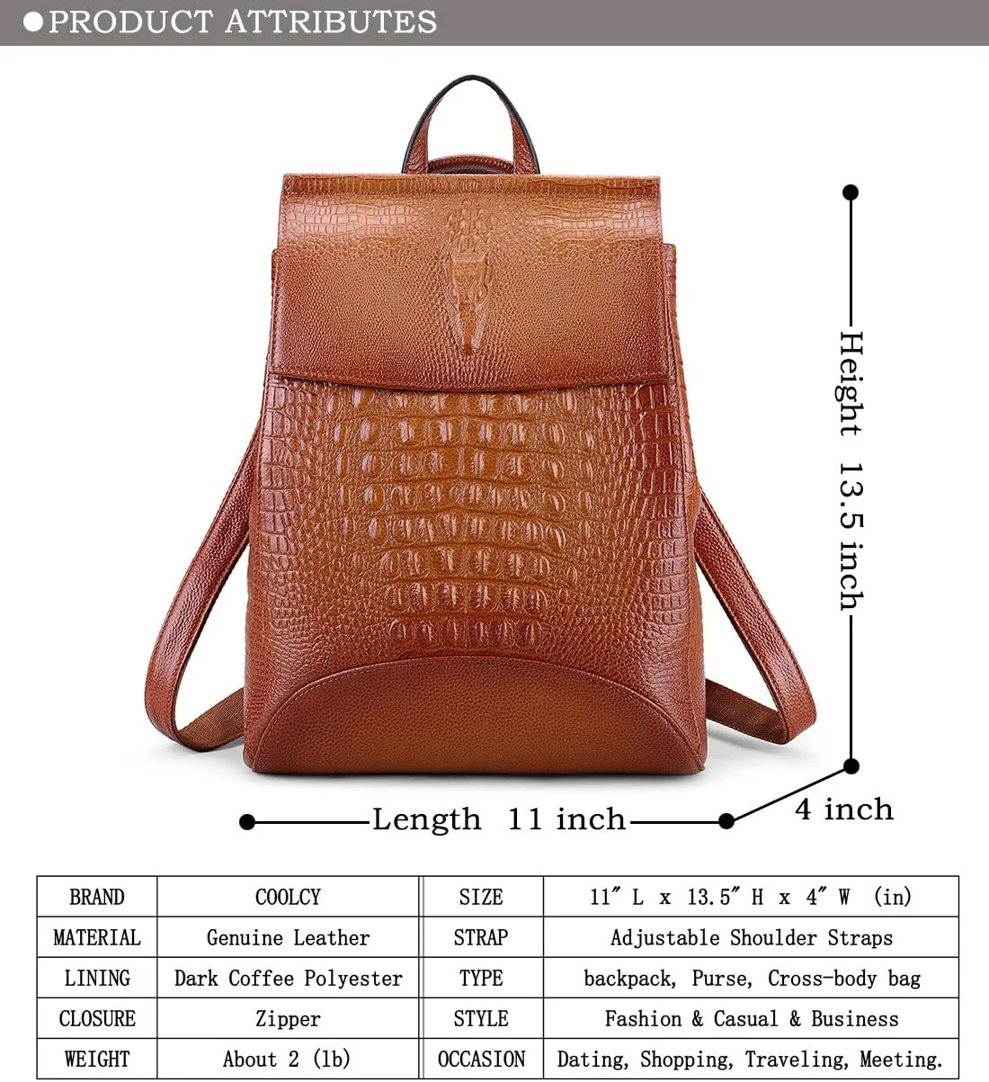 COOLCY Women Real Leather Backpack Shoulder Bag