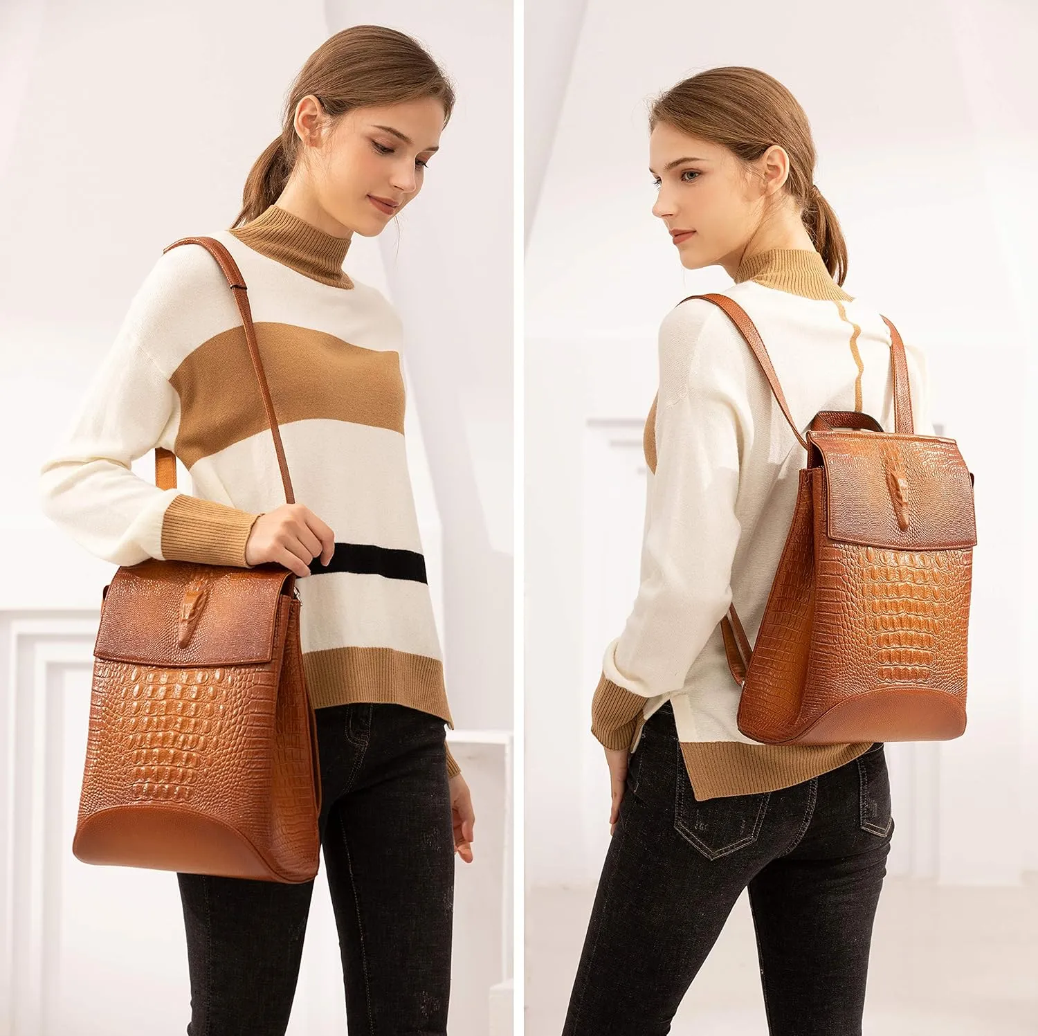 COOLCY Women Real Leather Backpack Shoulder Bag