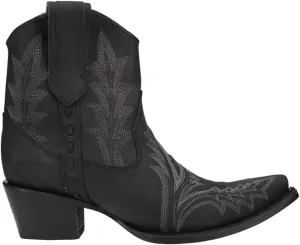 Corral Boots Womens Embroidered Snip Toe Casual Boots Ankle Low Heel 1-2" - Black