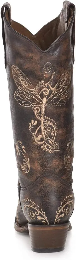 Corral Boots Womens Embroidered Snip Toe Casual Boots Knee High Mid Heel 2-3" - Brown
