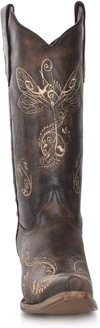 Corral Boots Womens Embroidered Snip Toe Casual Boots Knee High Mid Heel 2-3" - Brown