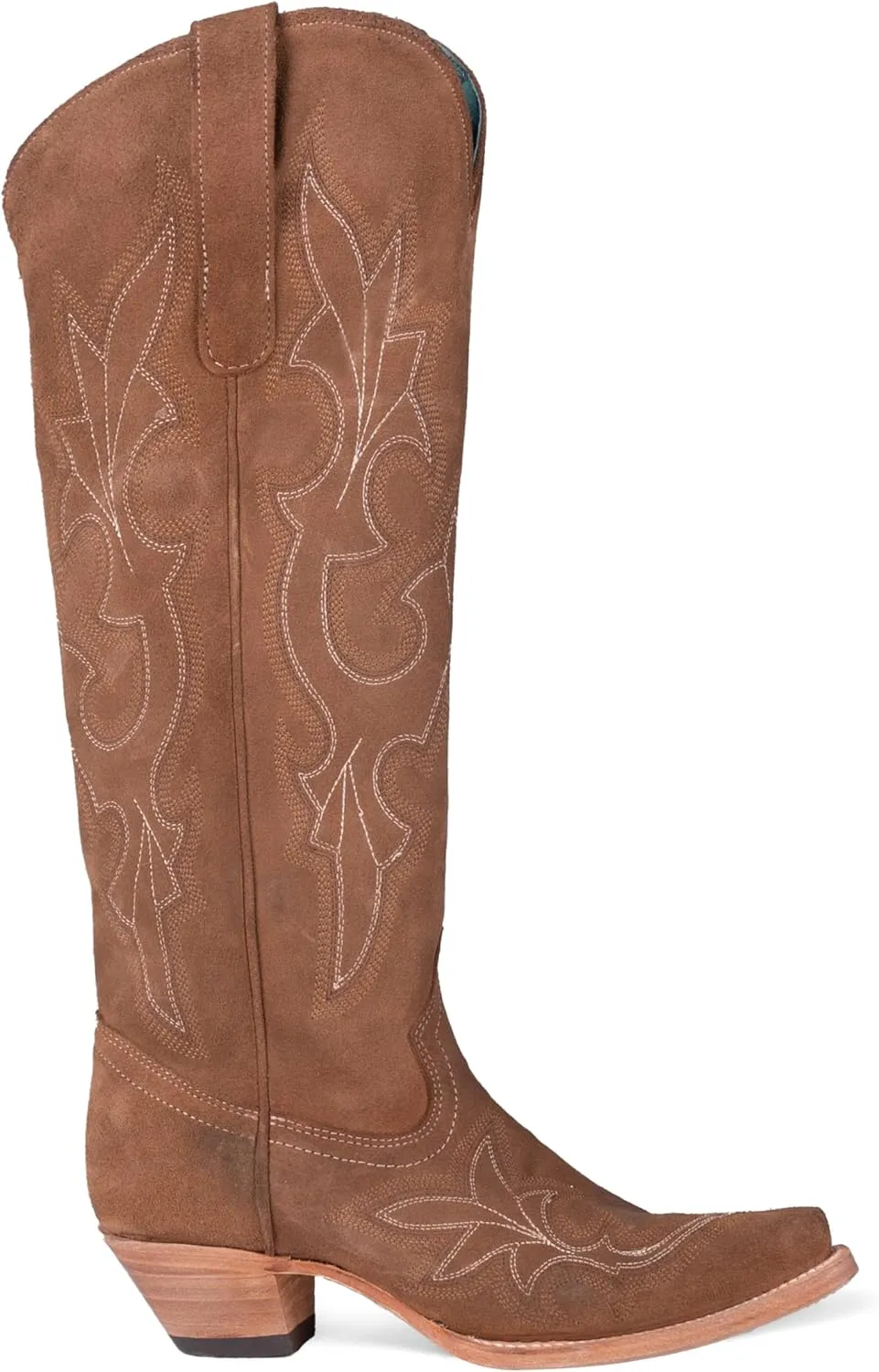 Corral Boots Womens Suede Embroidered Tall Snip Toe Casual Boots Knee High Mid Heel 2-3" - Brown