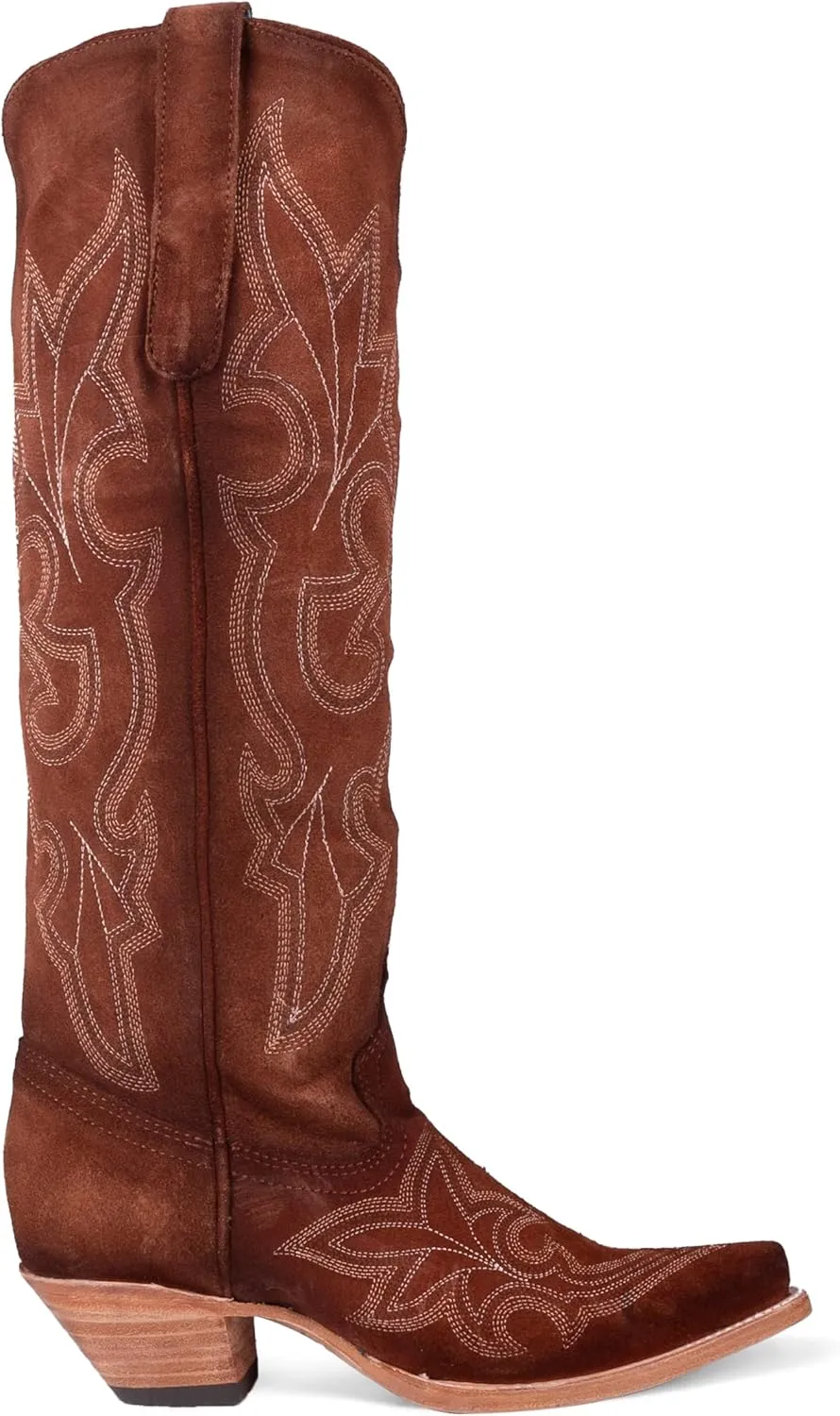 Corral Boots Womens Suede Embroidered Tall Snip Toe Casual Boots Knee High Mid Heel 2-3" - Brown