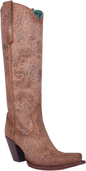 CORRAL LADIE'S BROWN PRINTED CHEETA METALIC SUEDE TALL TOP, CORRAL LARGE 65X35 SOLE,COWHIDE LEATHER, URBAN BOOT, A4466