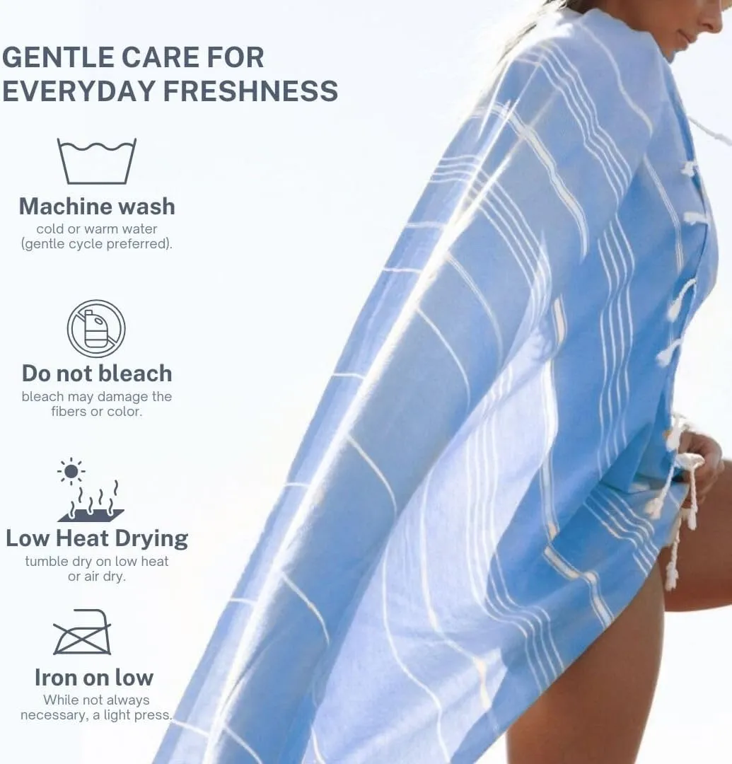 Cotton Turkish Beach Towel with Towels Oversized 36"x72" Pool Absorbent Extra Large Quick Dry Sand Travel Towel (Azure Bliss, 4 Pack)