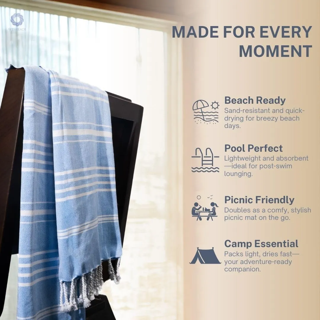 Cotton Turkish Beach Towel with Towels Oversized 36"x72" Pool Absorbent Extra Large Quick Dry Sand Travel Towel (Azure Bliss, 4 Pack)