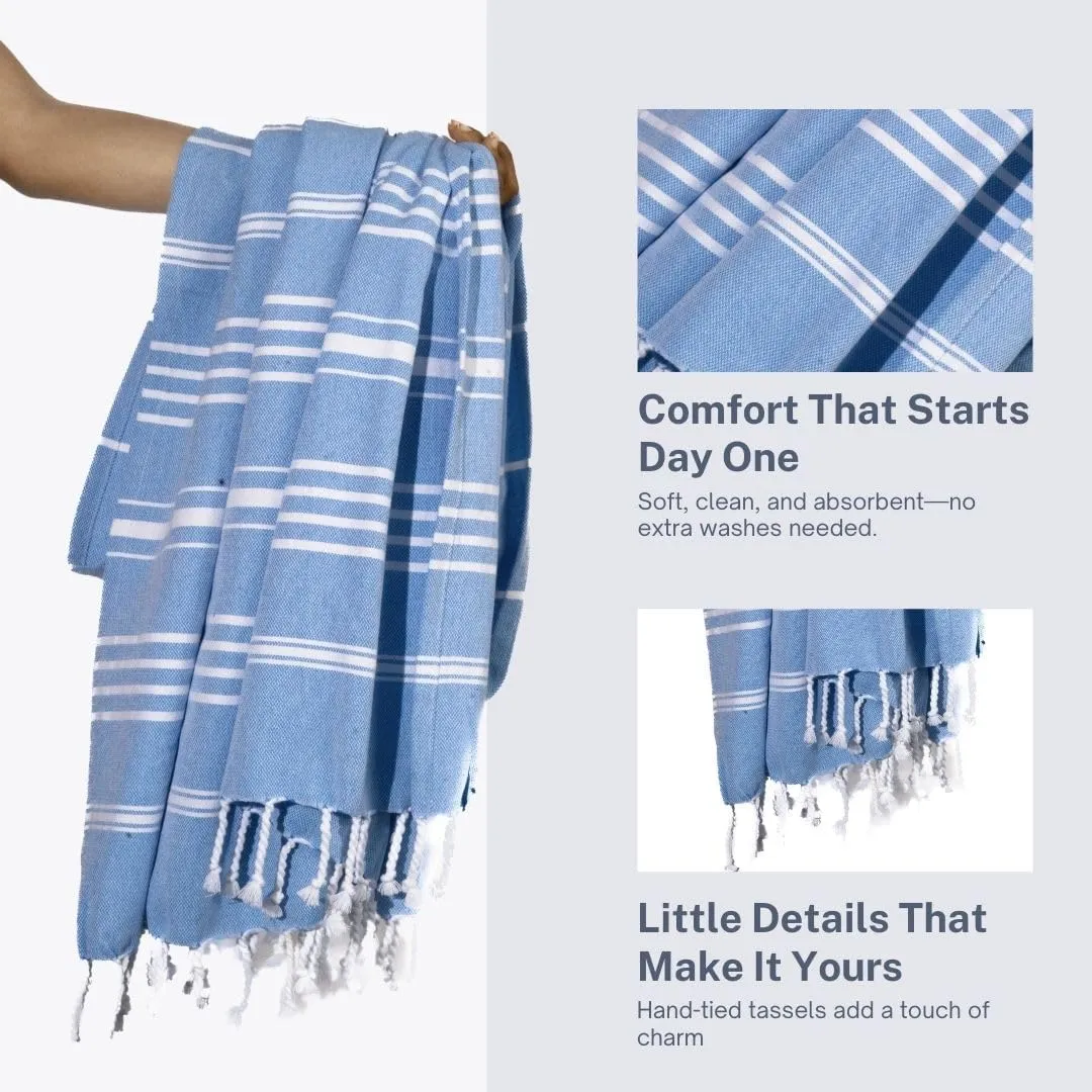 Cotton Turkish Beach Towel with Towels Oversized 36"x72" Pool Absorbent Extra Large Quick Dry Sand Travel Towel (Azure Bliss, 4 Pack)