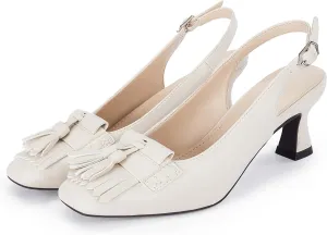 Coutgo Womens Slingback Kitten Heels Pumps Closed Square Toe Sexy Low Heel Tassels Party Wedding Dress Shoes
