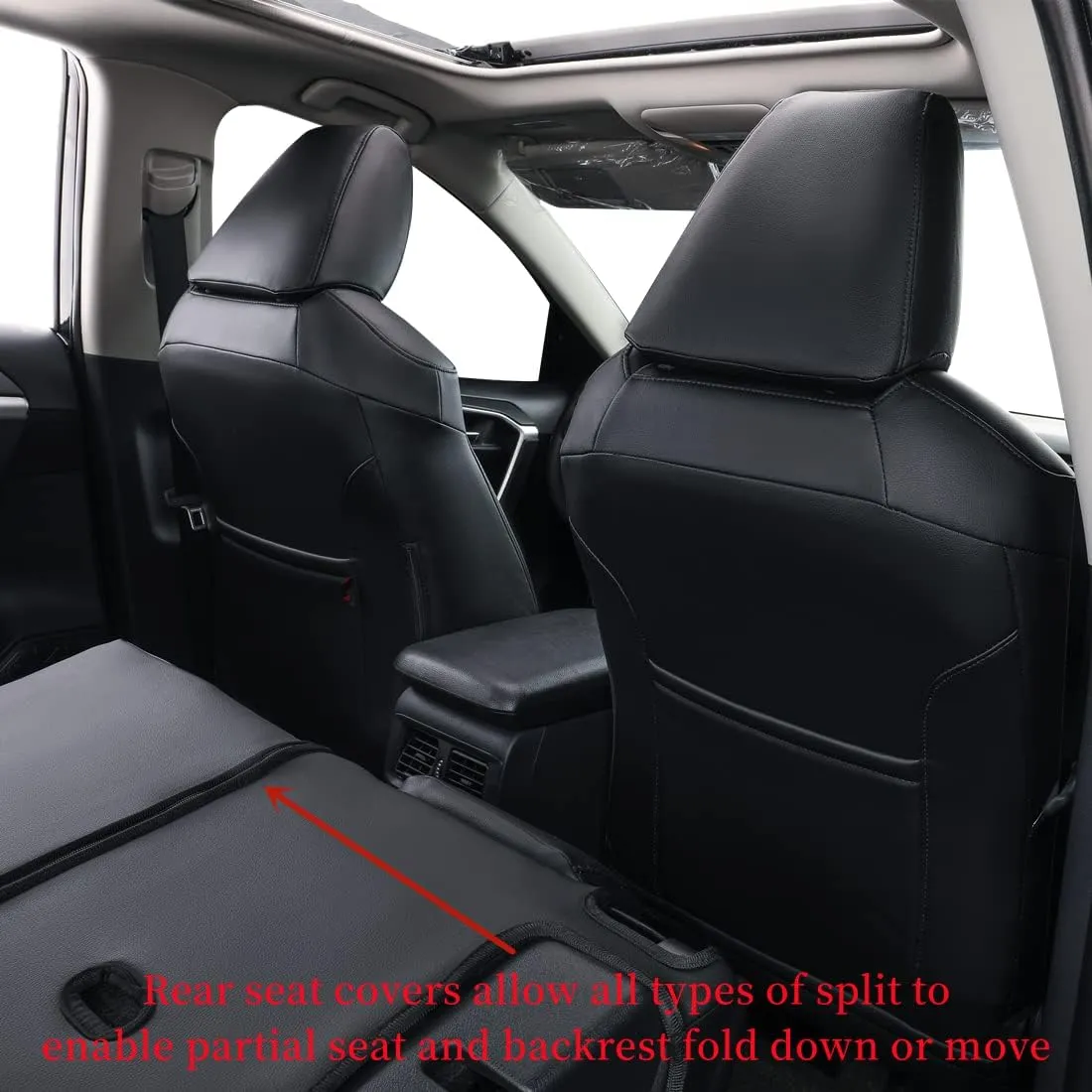 coverdream Rav4 Waterproof Leather Seat Covers Custom Fit for 2019-2024 2025 Toyota Rav4 Hybrid (Not for XSE/SE/Plug-in Hybrid),Full Coverage,Airbag Compatible,Car Seat Protector(Full Set,Black)