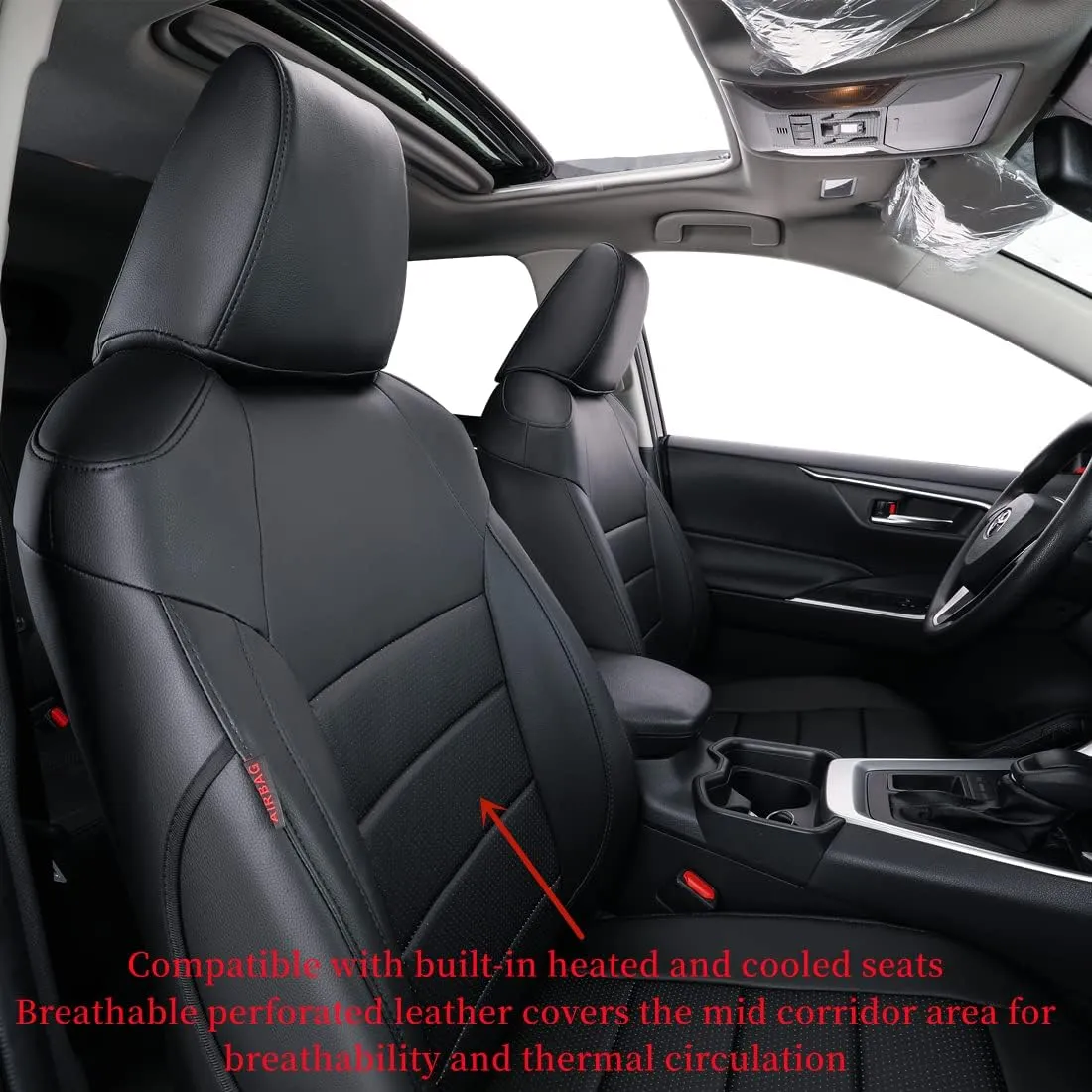 coverdream Rav4 Waterproof Leather Seat Covers Custom Fit for 2019-2024 2025 Toyota Rav4 Hybrid (Not for XSE/SE/Plug-in Hybrid),Full Coverage,Airbag Compatible,Car Seat Protector(Full Set,Black)