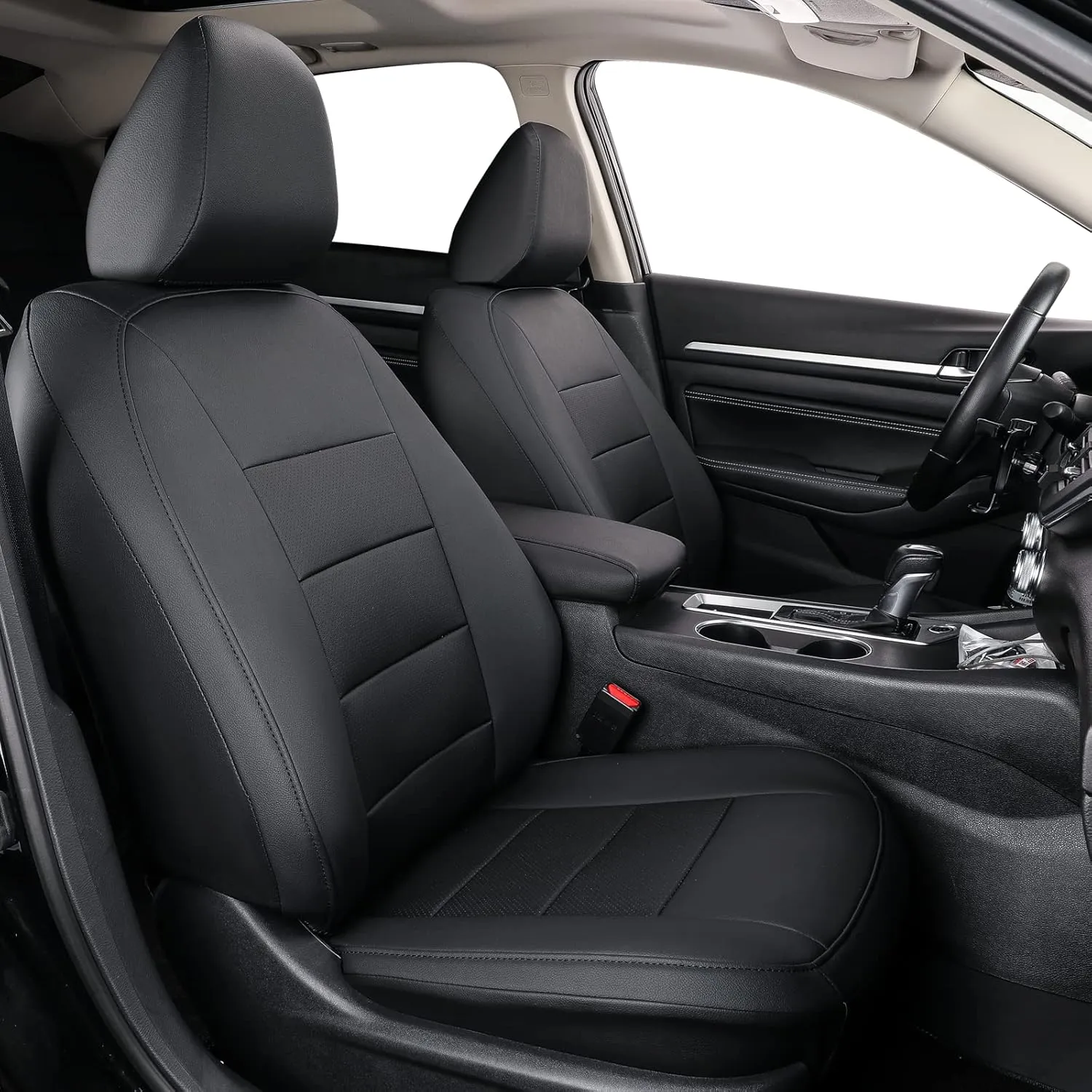 coverdream Universal Full Set Car Seat Covers Fit for Ford Escape,Edge,Fusion,Mazda CX5,Mazda 3 and Toyota RAV4 Camry Corolla,Full Coverage Waterproof Leather Seat Protector - Black