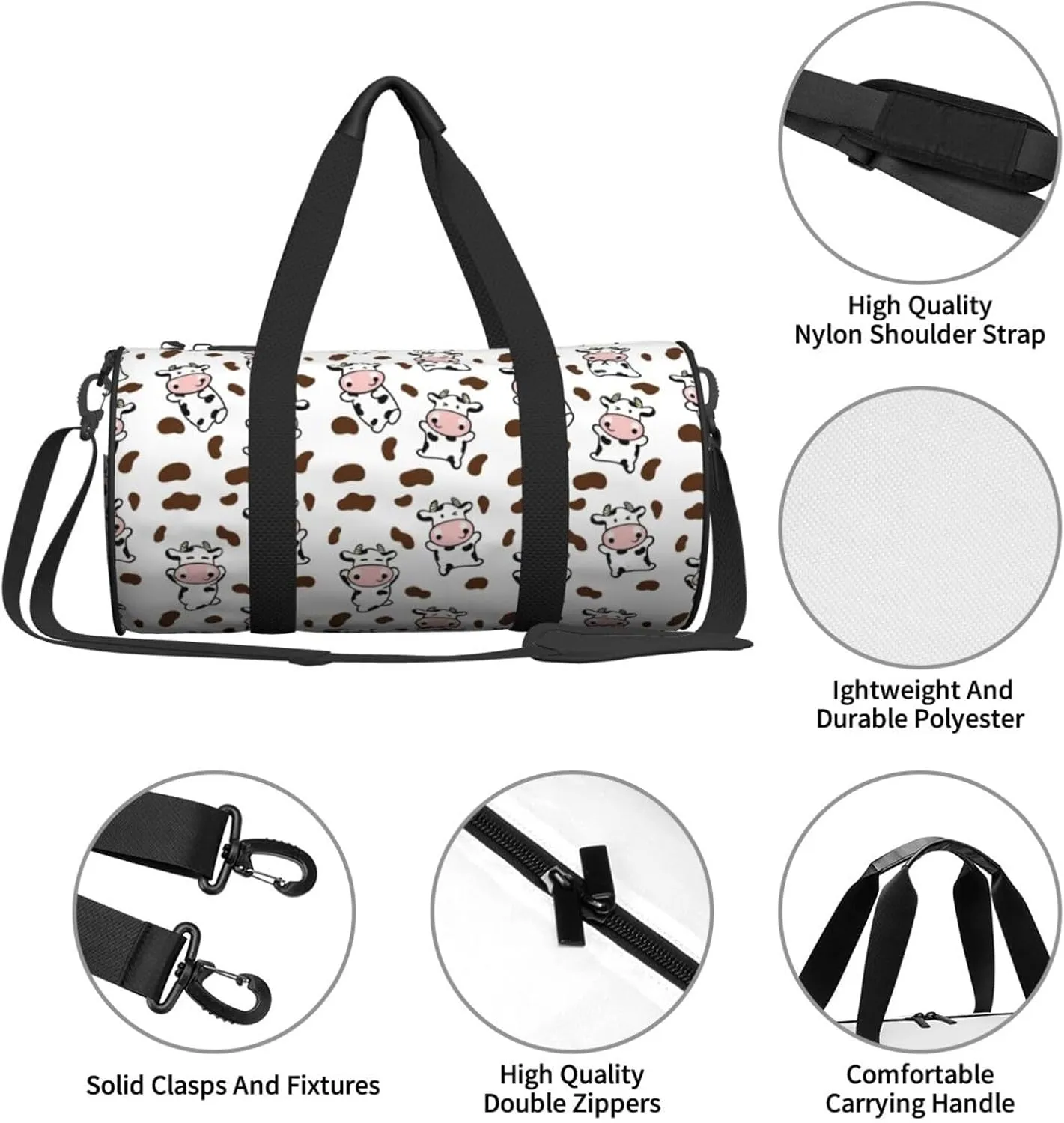 Cow Print Sports Gym Duffel Bag For Men Women Weekender Travel Workout Training Handbag