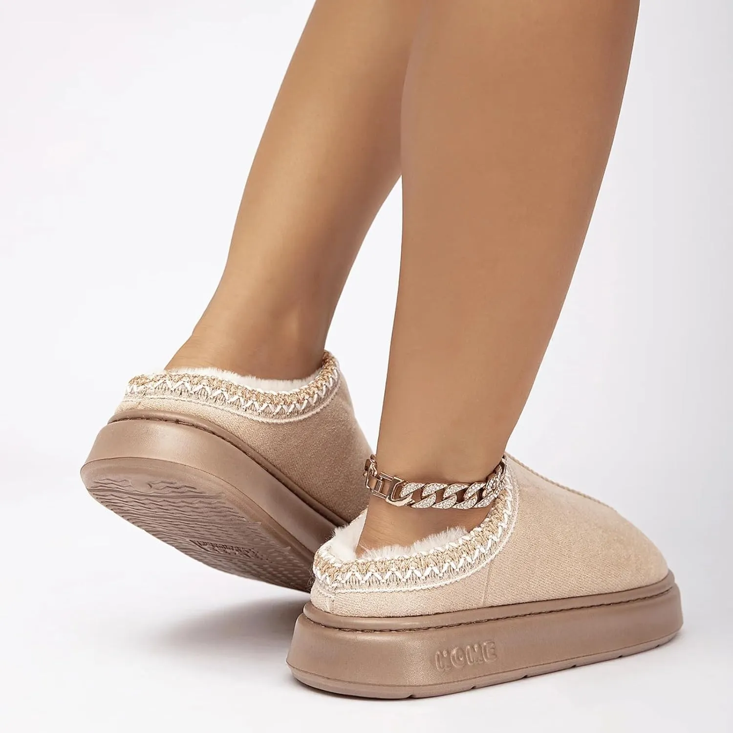 Cozy Platform Fuzzy Slippers for Women and Men Short Ankle Slippers with Anti-Slip Sole Lined with Warm Furry Perfect for Indoor & Outdoor Use