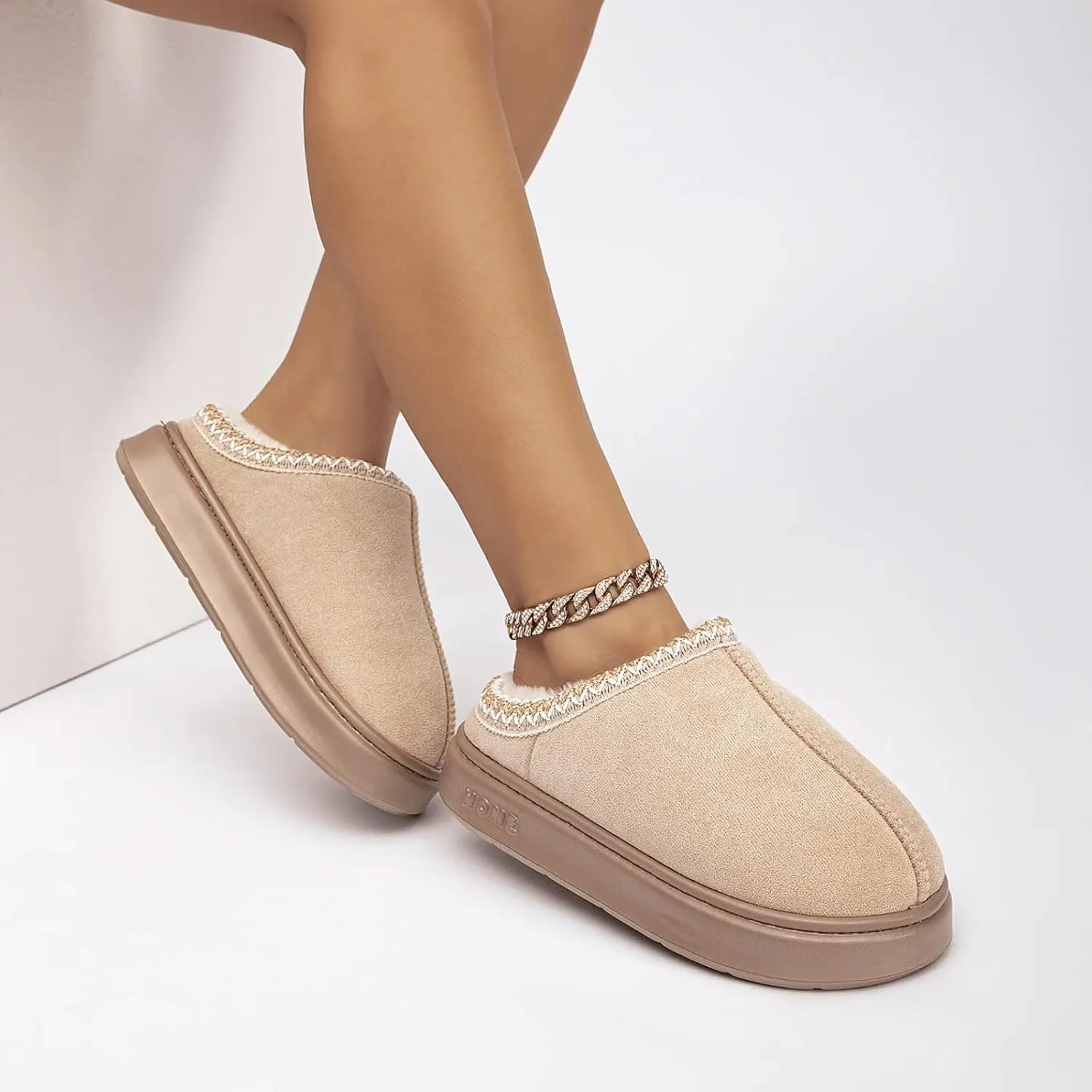 Cozy Platform Fuzzy Slippers for Women and Men Short Ankle Slippers with Anti-Slip Sole Lined with Warm Furry Perfect for Indoor & Outdoor Use