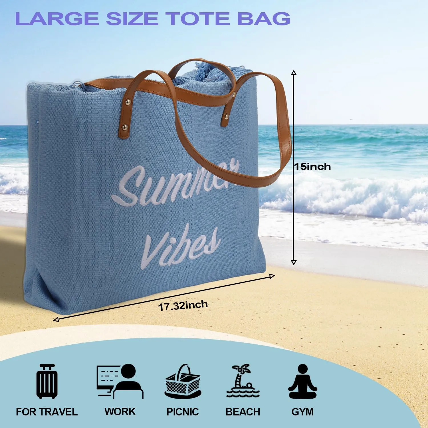 Crazy Music Beach Tote for Women, Large Beach Swim Pool Bag