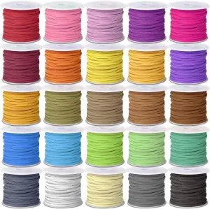 Cridoz Faux Suede Leather Cord, 25 Rolls Flat for Jewelry Making, Leather Strips & Laces for Dream Catcher Supplies DIY Crafts, Thread Velvet String for Necklace, Bracelet, Beading
