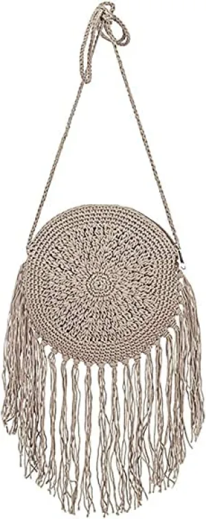 Crochet Purse Crossbody Fringe Bag Boho Bags Macramé Bag Fringe Purse (Chai)
