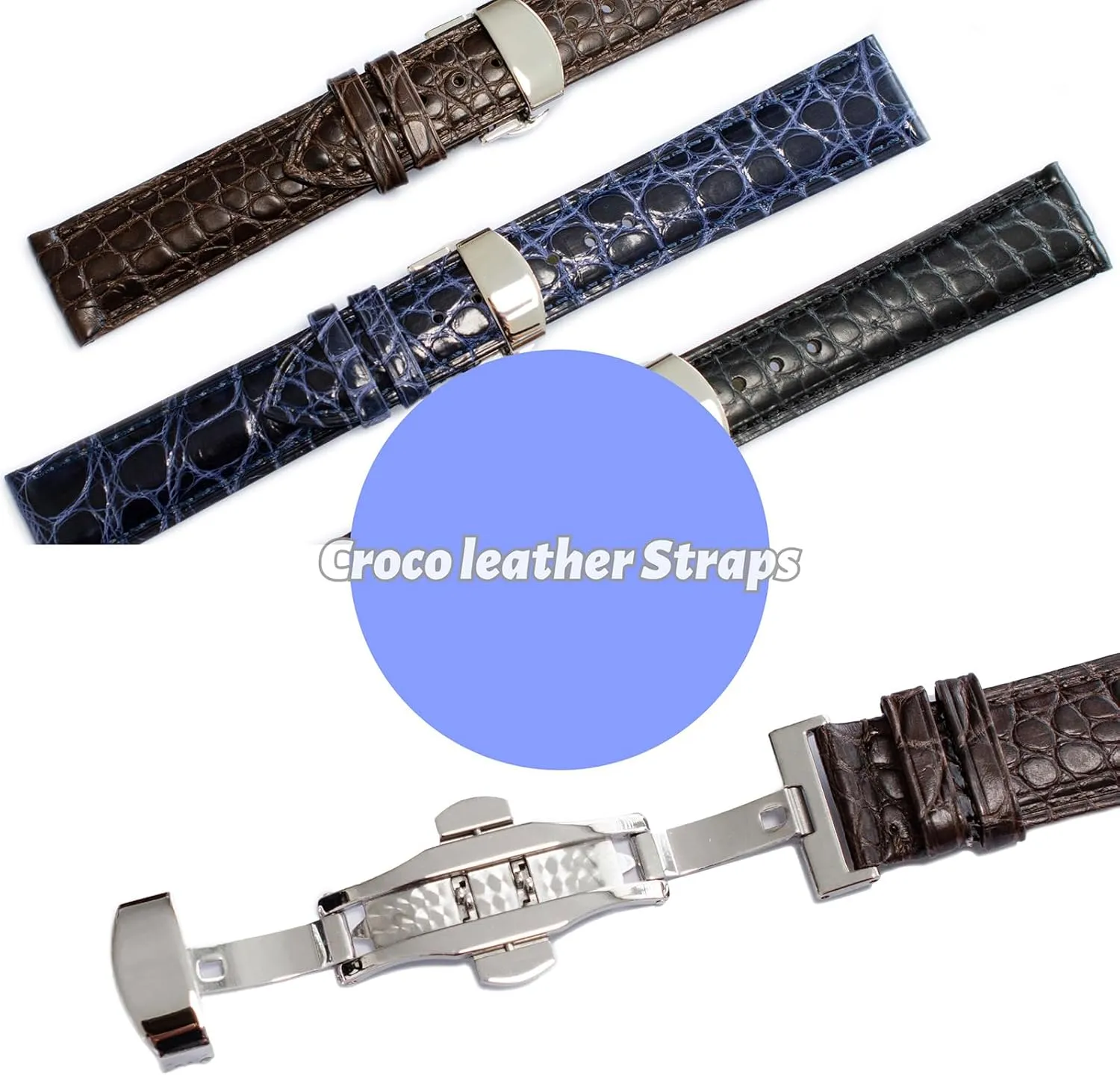 Crocodile Leather Straps For Cartier Watches With Deployment Clasp, Watch Strap For Cartier Watches