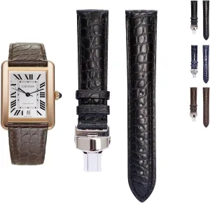 Crocodile Leather Straps For Cartier Watches With Deployment Clasp, Watch Strap For Cartier Watches