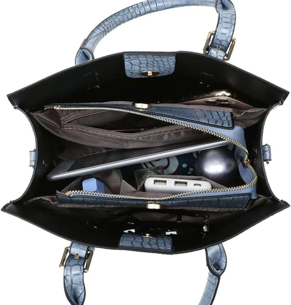 Crocodile Print Handbag for Women Soft Faux Leather Shoulder Bag Top Handle Crossbody Bag Commuter Tote Bag Satchel