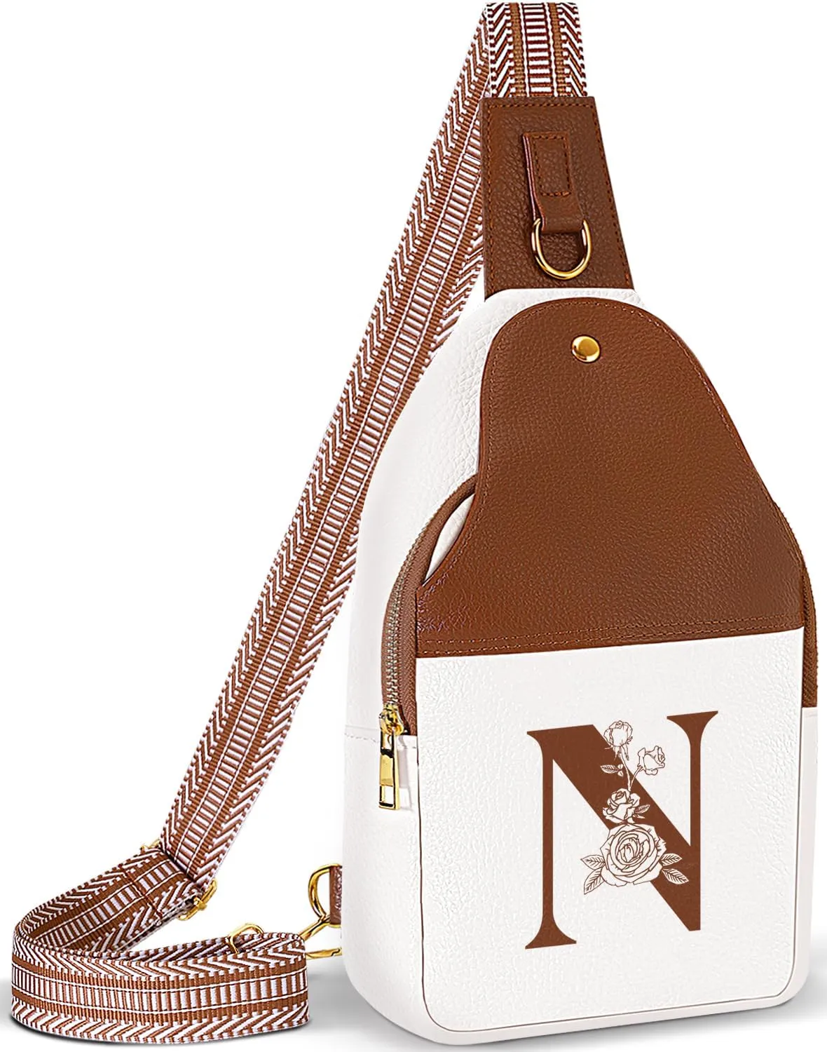 Crossbody Bag for Women Leather Sling Bags with Initial Letter Fanny Pack Chest Bag for Travel, Gift for Mom Wife