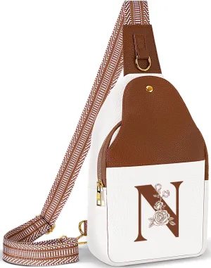 Crossbody Bag for Women Leather Sling Bags with Initial Letter Fanny Pack Chest Bag for Travel, Gift for Mom Wife