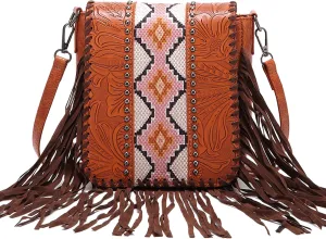 Crossbody Bag for Women PU & Woven Western Fringe Purse Waterproof Tassels Crossbody Purse Bag