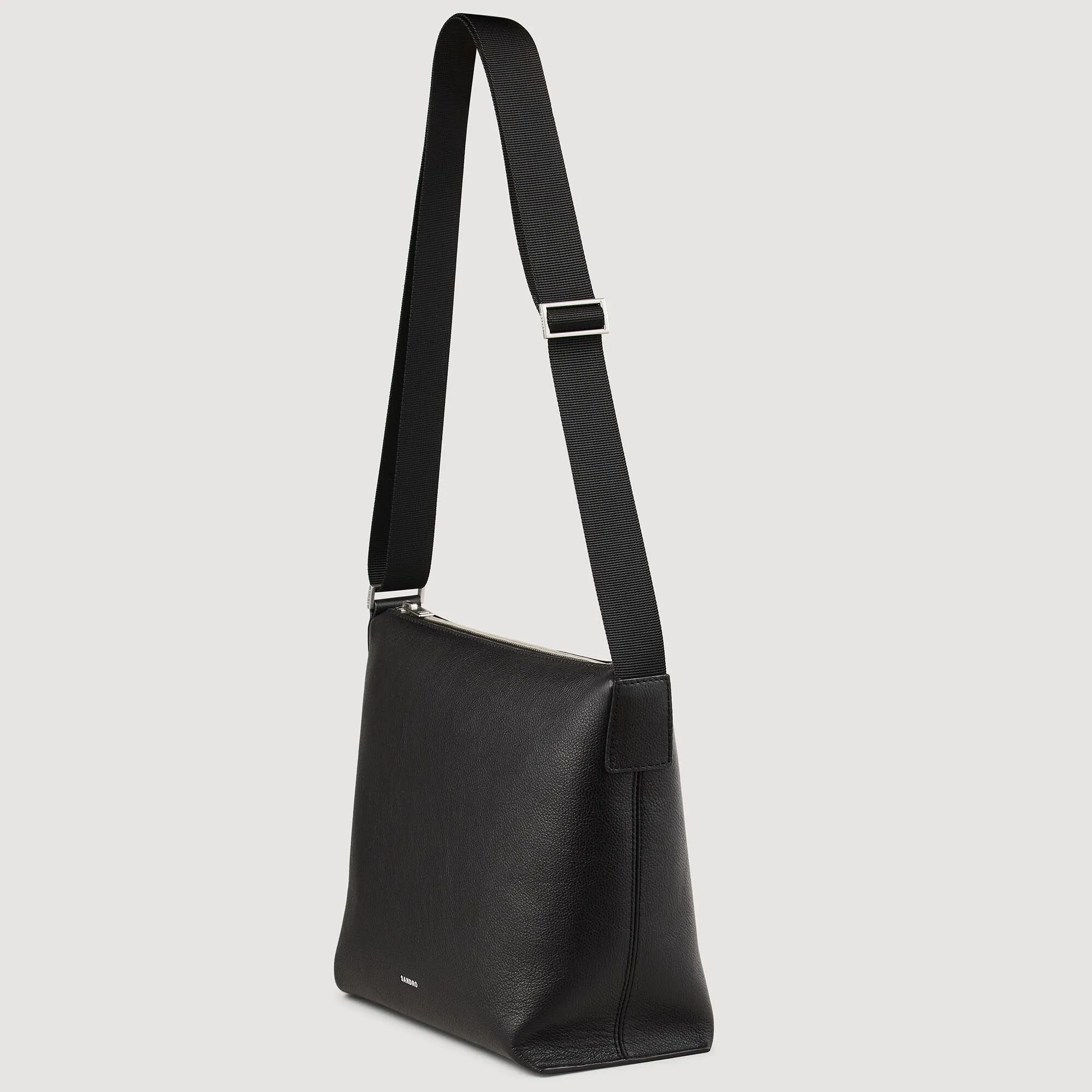 Crossbody Bag Grained Leather Satchel Black